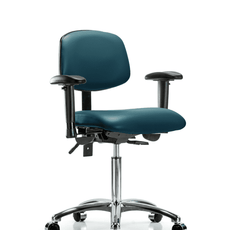 Vinyl Chair Chrome - Medium Bench Height with Seat Tilt, Adjustable Arms, & Casters in Marine Blue Supernova Vinyl - VMBCH-CR-T1-A1-NF-CC-8801