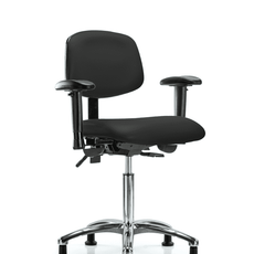 Vinyl Chair Chrome - Medium Bench Height with Seat Tilt, Adjustable Arms, & Stationary Glides in Black Trailblazer Vinyl - VMBCH-CR-T1-A1-NF-RG-8540