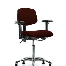 Vinyl Chair Chrome - Medium Bench Height with Seat Tilt, Adjustable Arms, & Stationary Glides in Burgundy Trailblazer Vinyl - VMBCH-CR-T1-A1-NF-RG-8569