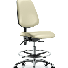 Vinyl Chair Chrome - Medium Bench Height with Medium Back, Chrome Foot Ring, & Casters in Adobe White Trailblazer Vinyl - VMBCH-MB-CR-T0-A0-CF-CC-8501