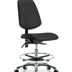 Vinyl Chair Chrome - Medium Bench Height with Medium Back, Chrome Foot Ring, & Casters in Black Trailblazer Vinyl - VMBCH-MB-CR-T0-A0-CF-CC-8540