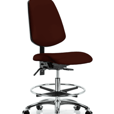 Vinyl Chair Chrome - Medium Bench Height with Medium Back, Chrome Foot Ring, & Casters in Burgundy Trailblazer Vinyl - VMBCH-MB-CR-T0-A0-CF-CC-8569