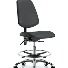 Vinyl Chair Chrome - Medium Bench Height with Medium Back, Chrome Foot Ring, & Casters in Charcoal Trailblazer Vinyl - VMBCH-MB-CR-T0-A0-CF-CC-8605