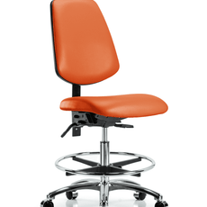 Vinyl Chair Chrome - Medium Bench Height with Medium Back, Chrome Foot Ring, & Casters in Orange Kist Trailblazer Vinyl - VMBCH-MB-CR-T0-A0-CF-CC-8613