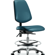 Vinyl Chair Chrome - Medium Bench Height with Medium Back, Chrome Foot Ring, & Casters in Marine Blue Supernova Vinyl - VMBCH-MB-CR-T0-A0-CF-CC-8801