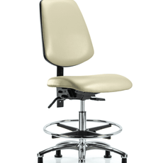 Vinyl Chair Chrome - Medium Bench Height with Medium Back, Chrome Foot Ring, & Stationary Glides in Adobe White Trailblazer Vinyl - VMBCH-MB-CR-T0-A0-CF-RG-8501