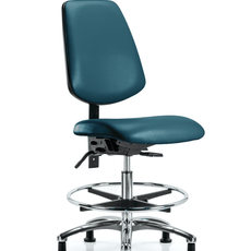 Vinyl Chair Chrome - Medium Bench Height with Medium Back, Chrome Foot Ring, & Stationary Glides in Marine Blue Supernova Vinyl - VMBCH-MB-CR-T0-A0-CF-RG-8801