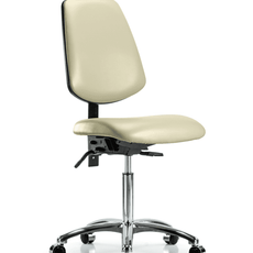 Vinyl Chair Chrome - Medium Bench Height with Medium Back & Casters in Adobe White Trailblazer Vinyl - VMBCH-MB-CR-T0-A0-NF-CC-8501
