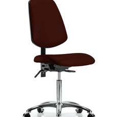 Vinyl Chair Chrome - Medium Bench Height with Medium Back & Casters in Burgundy Trailblazer Vinyl - VMBCH-MB-CR-T0-A0-NF-CC-8569