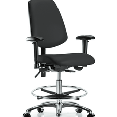 Vinyl Chair Chrome - Medium Bench Height with Medium Back, Adjustable Arms, Chrome Foot Ring, & Casters in Black Trailblazer Vinyl - VMBCH-MB-CR-T0-A1-CF-CC-8540