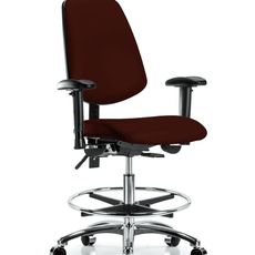 Vinyl Chair Chrome - Medium Bench Height with Medium Back, Adjustable Arms, Chrome Foot Ring, & Casters in Burgundy Trailblazer Vinyl - VMBCH-MB-CR-T0-A1-CF-CC-8569