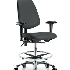 Vinyl Chair Chrome - Medium Bench Height with Medium Back, Adjustable Arms, Chrome Foot Ring, & Casters in Charcoal Trailblazer Vinyl - VMBCH-MB-CR-T0-A1-CF-CC-8605