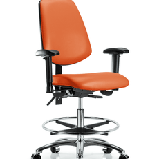 Vinyl Chair Chrome - Medium Bench Height with Medium Back, Adjustable Arms, Chrome Foot Ring, & Casters in Orange Kist Trailblazer Vinyl - VMBCH-MB-CR-T0-A1-CF-CC-8613