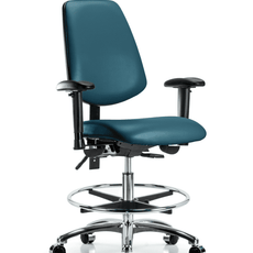 Vinyl Chair Chrome - Medium Bench Height with Medium Back, Adjustable Arms, Chrome Foot Ring, & Casters in Marine Blue Supernova Vinyl - VMBCH-MB-CR-T0-A1-CF-CC-8801