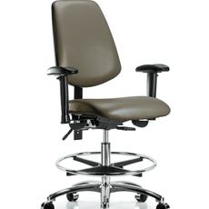 Vinyl Chair Chrome - Medium Bench Height with Medium Back, Adjustable Arms, Chrome Foot Ring, & Casters in Taupe Supernova Vinyl - VMBCH-MB-CR-T0-A1-CF-CC-8809