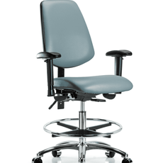 Vinyl Chair Chrome - Medium Bench Height with Medium Back, Adjustable Arms, Chrome Foot Ring, & Casters in Storm Supernova Vinyl - VMBCH-MB-CR-T0-A1-CF-CC-8822