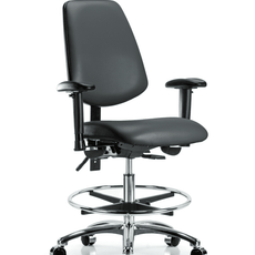 Vinyl Chair Chrome - Medium Bench Height with Medium Back, Adjustable Arms, Chrome Foot Ring, & Casters in Carbon Supernova Vinyl - VMBCH-MB-CR-T0-A1-CF-CC-8823