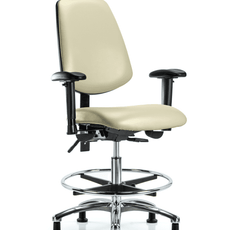 Vinyl Chair Chrome - Medium Bench Height with Medium Back, Adjustable Arms, Chrome Foot Ring, & Stationary Glides in Adobe White Trailblazer Vinyl - VMBCH-MB-CR-T0-A1-CF-RG-8501