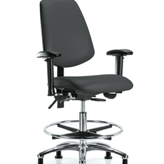 Vinyl Chair Chrome - Medium Bench Height with Medium Back, Adjustable Arms, Chrome Foot Ring, & Stationary Glides in Charcoal Trailblazer Vinyl - VMBCH-MB-CR-T0-A1-CF-RG-8605