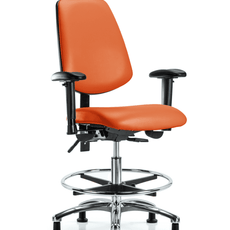 Vinyl Chair Chrome - Medium Bench Height with Medium Back, Adjustable Arms, Chrome Foot Ring, & Stationary Glides in Orange Kist Trailblazer Vinyl - VMBCH-MB-CR-T0-A1-CF-RG-8613