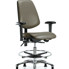 Vinyl Chair Chrome - Medium Bench Height with Medium Back, Adjustable Arms, Chrome Foot Ring, & Stationary Glides in Taupe Supernova Vinyl - VMBCH-MB-CR-T0-A1-CF-RG-8809