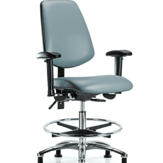 Vinyl Chair Chrome - Medium Bench Height with Medium Back, Adjustable Arms, Chrome Foot Ring, & Stationary Glides in Storm Supernova Vinyl - VMBCH-MB-CR-T0-A1-CF-RG-8822
