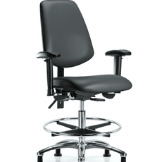 Vinyl Chair Chrome - Medium Bench Height with Medium Back, Adjustable Arms, Chrome Foot Ring, & Stationary Glides in Carbon Supernova Vinyl - VMBCH-MB-CR-T0-A1-CF-RG-8823