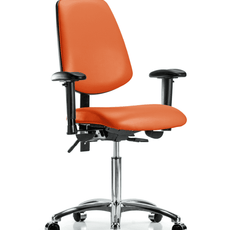 Vinyl Chair Chrome - Medium Bench Height with Medium Back, Adjustable Arms, & Casters in Orange Kist Trailblazer Vinyl - VMBCH-MB-CR-T0-A1-NF-CC-8613
