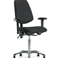 Vinyl Chair Chrome - Medium Bench Height with Medium Back, Adjustable Arms, & Stationary Glides in Black Trailblazer Vinyl - VMBCH-MB-CR-T0-A1-NF-RG-8540