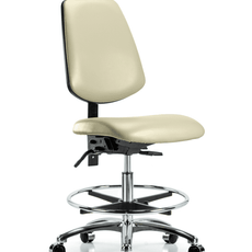 Vinyl Chair Chrome - Medium Bench Height with Medium Back, Seat Tilt, Chrome Foot Ring, & Casters in Adobe White Trailblazer Vinyl - VMBCH-MB-CR-T1-A0-CF-CC-8501