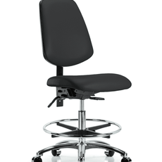 Vinyl Chair Chrome - Medium Bench Height with Medium Back, Seat Tilt, Chrome Foot Ring, & Casters in Black Trailblazer Vinyl - VMBCH-MB-CR-T1-A0-CF-CC-8540