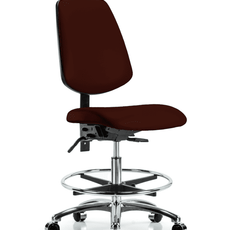 Vinyl Chair Chrome - Medium Bench Height with Medium Back, Seat Tilt, Chrome Foot Ring, & Casters in Burgundy Trailblazer Vinyl - VMBCH-MB-CR-T1-A0-CF-CC-8569