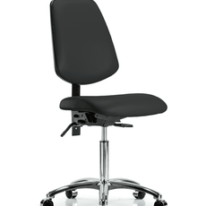 Vinyl Chair Chrome - Medium Bench Height with Medium Back, Seat Tilt, & Casters in Black Trailblazer Vinyl - VMBCH-MB-CR-T1-A0-NF-CC-8540