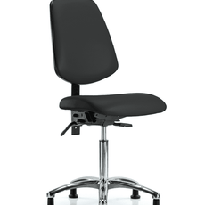 Vinyl Chair Chrome - Medium Bench Height with Medium Back, Seat Tilt, & Stationary Glides in Black Trailblazer Vinyl - VMBCH-MB-CR-T1-A0-NF-RG-8540
