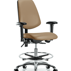 Vinyl Chair Chrome - Medium Bench Height with Medium Back, Seat Tilt, Adjustable Arms, Chrome Foot Ring, & Casters in Taupe Trailblazer Vinyl - VMBCH-MB-CR-T1-A1-CF-CC-8584