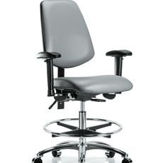 Vinyl Chair Chrome - Medium Bench Height with Medium Back, Seat Tilt, Adjustable Arms, Chrome Foot Ring, & Casters in Sterling Supernova Vinyl - VMBCH-MB-CR-T1-A1-CF-CC-8840