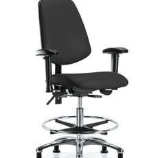 Vinyl Chair Chrome - Medium Bench Height with Medium Back, Seat Tilt, Adjustable Arms, Chrome Foot Ring, & Stationary Glides in Black Trailblazer Vinyl - VMBCH-MB-CR-T1-A1-CF-RG-8540