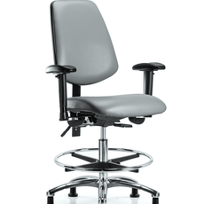 Vinyl Chair Chrome - Medium Bench Height with Medium Back, Seat Tilt, Adjustable Arms, Chrome Foot Ring, & Stationary Glides in Sterling Supernova Vinyl - VMBCH-MB-CR-T1-A1-CF-RG-8840