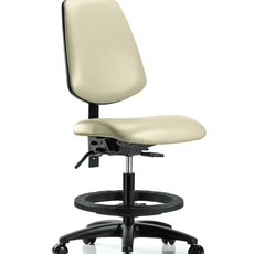 Vinyl Chair - Medium Bench Height with Medium Back, Black Foot Ring, & Casters in Adobe White Trailblazer Vinyl - VMBCH-MB-RG-T0-A0-BF-RC-8501