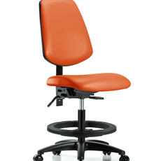 Vinyl Chair - Medium Bench Height with Medium Back, Black Foot Ring, & Casters in Orange Kist Trailblazer Vinyl - VMBCH-MB-RG-T0-A0-BF-RC-8613