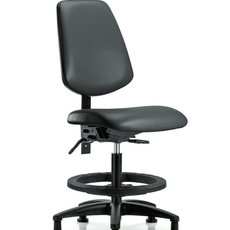 Vinyl Chair - Medium Bench Height with Medium Back, Black Foot Ring, & Stationary Glides in Carbon Supernova Vinyl - VMBCH-MB-RG-T0-A0-BF-RG-8823