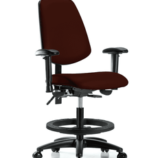 Vinyl Chair - Medium Bench Height with Medium Back, Adjustable Arms, Black Foot Ring, & Casters in Burgundy Trailblazer Vinyl - VMBCH-MB-RG-T0-A1-BF-RC-8569