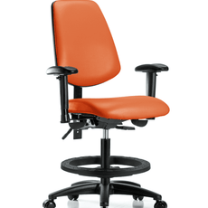 Vinyl Chair - Medium Bench Height with Medium Back, Adjustable Arms, Black Foot Ring, & Casters in Orange Kist Trailblazer Vinyl - VMBCH-MB-RG-T0-A1-BF-RC-8613