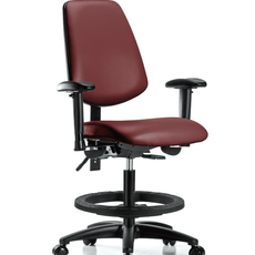 Vinyl Chair - Medium Bench Height with Medium Back, Adjustable Arms, Black Foot Ring, & Casters in Borscht Supernova Vinyl - VMBCH-MB-RG-T0-A1-BF-RC-8815