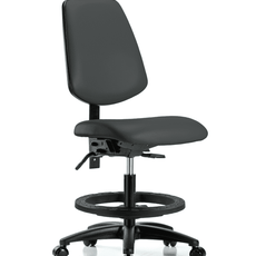 Vinyl Chair - Medium Bench Height with Medium Back, Seat Tilt, Black Foot Ring, & Casters in Charcoal Trailblazer Vinyl - VMBCH-MB-RG-T1-A0-BF-RC-8605