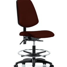 Vinyl Chair - Medium Bench Height with Medium Back, Seat Tilt, Chrome Foot Ring, & Casters in Burgundy Trailblazer Vinyl - VMBCH-MB-RG-T1-A0-CF-RC-8569