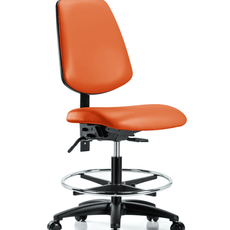 Vinyl Chair - Medium Bench Height with Medium Back, Seat Tilt, Chrome Foot Ring, & Casters in Orange Kist Trailblazer Vinyl - VMBCH-MB-RG-T1-A0-CF-RC-8613