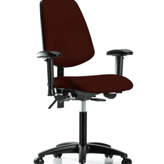 Vinyl Chair - Medium Bench Height with Medium Back, Seat Tilt, Adjustable Arms, & Casters in Burgundy Trailblazer Vinyl - VMBCH-MB-RG-T1-A1-NF-RC-8569