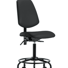 Vinyl Chair - Medium Bench Height with Round Tube Base, Medium Back, & Casters in Black Trailblazer Vinyl - VMBCH-MB-RT-T0-A0-RC-8540