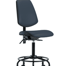 Vinyl Chair - Medium Bench Height with Round Tube Base, Medium Back, & Casters in Imperial Blue Trailblazer Vinyl - VMBCH-MB-RT-T0-A0-RC-8582